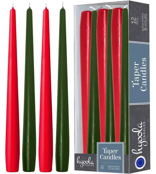  Christmas Candles - Green and Red Taper Candles 10 Inch Dripless, 12 10 inch