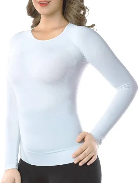 +MD Womens Long Sleeve Undershirts Tops, Bamboo Round Neck Slim Fit Baselayer, Soft Thermal Underwear, Light Compression