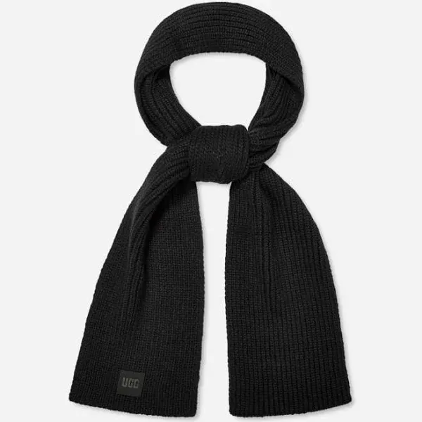 Ugg Women's Chunky Rib Knit Scarf Leather Logo Lupine Size: One Size Fits Most | JoyLot.com