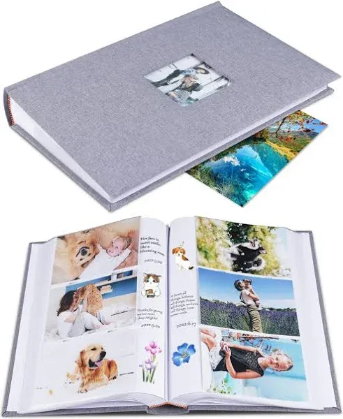 Photo Album 4x6 Hold 402 Photos with Memo Slip-in Pockets Photo Book, Linen Cover Picture Photo Albums with Writing Space for Wedding Family Baby Vacation Mother's Day Grey