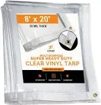 Xpose Safety 8' Clear Vinyl Tarp 20 Mil Super Heavy Duty Transparent Waterproof PVC Tarpaulin with Brass Grommets CVT