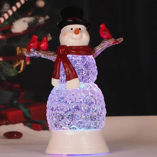 LED Snowman Water Globe with Cardinals