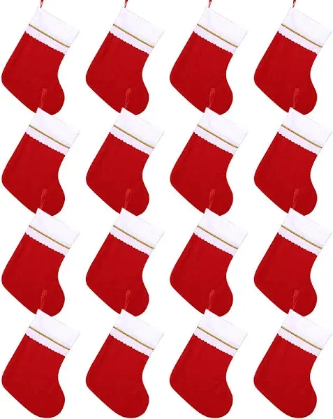 Cooraby 16 Pack Red Felt Christmas Stockings 9 Inches Xmas Fireplace Hanging ...