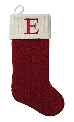 Brand New St. Nicholas Square Large 21″ Red Knit Monogram Stocking Christmas – E