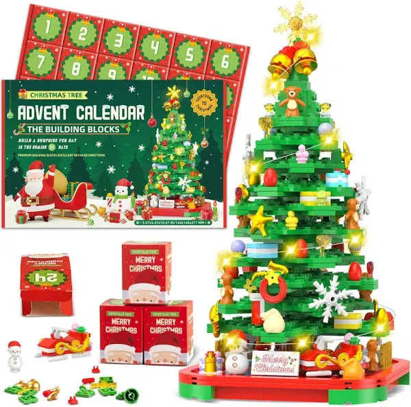 Advent Calendar 2024 Christmas Tree Building Toy Set