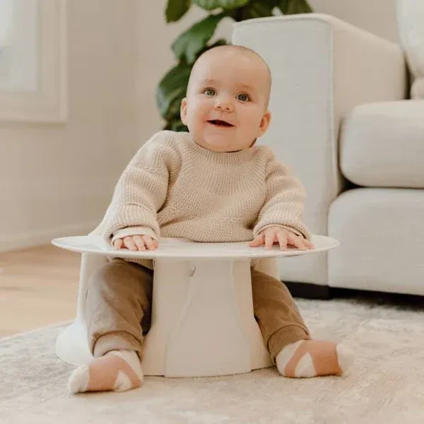 Upseat Baby Floor Chair and Booster Seat with Tray, White