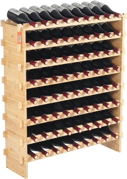 VEVOR 72 Bottle Upgrade Modular Wine Rack Bamboo Wood Display Shelf 8-Tier | VEVOR US