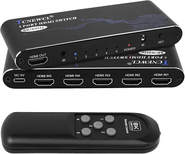 8K HDMI Switch 5 in 1 Out, HDMI Switch 4K@120Hz HDMI Hub 8K@60Hz, 48Gbps HDCP...