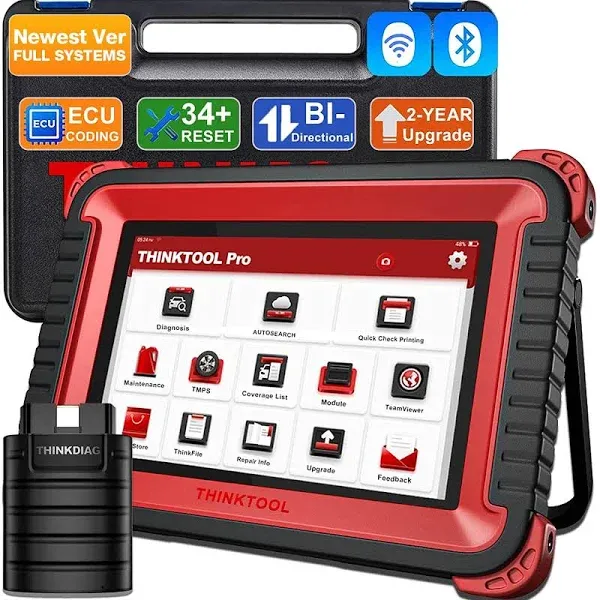 Thinktool Pro Bi-Directional Scanner, Thinkcar All Systems Bluetooth OBD2 Diagnostic Scan Tool, Car Code Reader 34+ Resets, ECU Coding, TPMS Relearn, 8 Inches Screen 2 Years Fr-ee Update