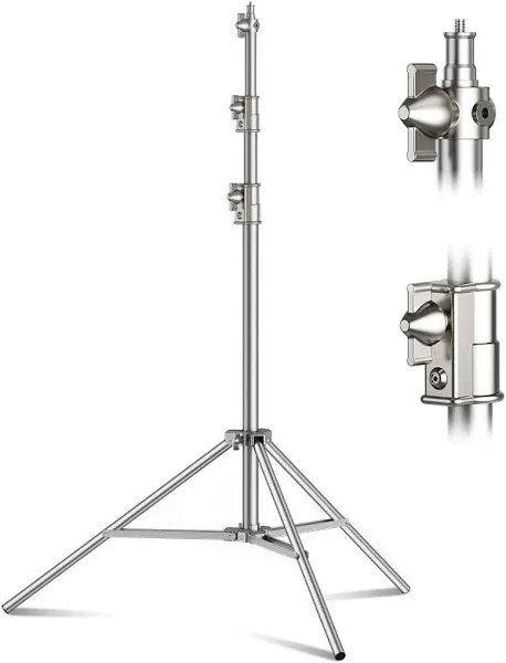 9.2 FT Stainless Steel Light Stand Photography, Heavy Duty Photography Tripod Stand with 1/4” to 3/8” Screw Adapter for Strobe,LED Video Light,Ring Light, Monolight, Softbox