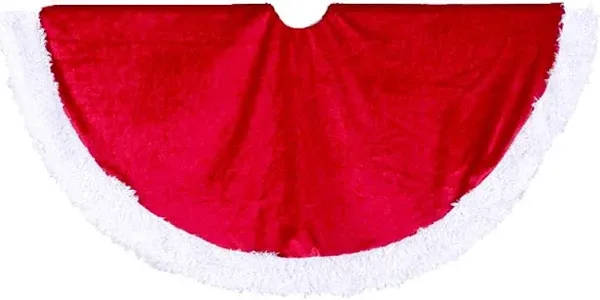 Kurt S. Adler Red Velvet Tree Skirt with White Trim