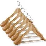 - 6 Natural Wide Shoulder Wooden Suit Hangers - Premium Lotus Wood, Non-Slip ...