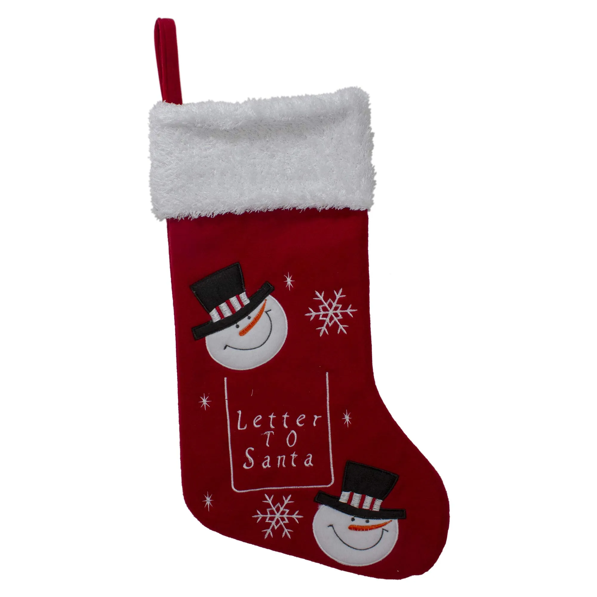 Northlight 18" Red and White Embroidered Snowmen Letter to Santa Christmas Stocking