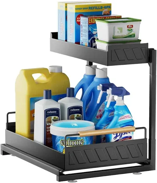 Under Sink Organizers and Storage, Kitchen Under Sink Organizer, Slide Out Under Sink Storage for Bathroom 2 Tier Under Cabinet Organizer (Black, 1Pack)