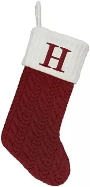 St. Nicholas Square Monogrammed Red Cable Knit Christmas Initial Stocking &#034;T&#034;