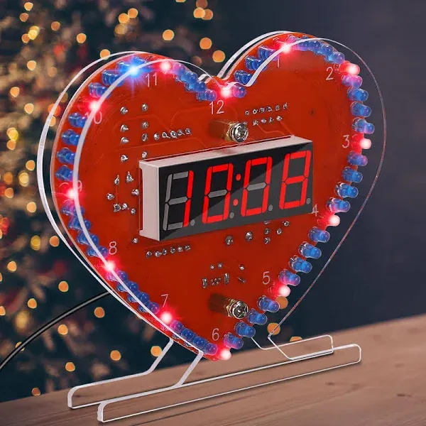 MIOYOOW Heart Shaped 4-Digit DIY Clock Kits with Rotating LED Lights, SMT/SMD Soldering Practice Kit, DIY LED Heart Alarm Clock Soldering Projects for Learning Electronics