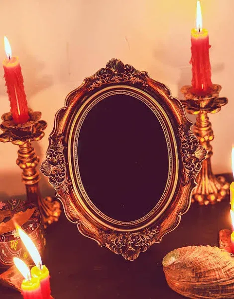 Nosadi Black Scrying Mirror Witchcraft Mirror Scrying Tools Altar Kit Supplies Divination Decorative Mirror Oval Antique Dark Gold 8.3" W x 10" L