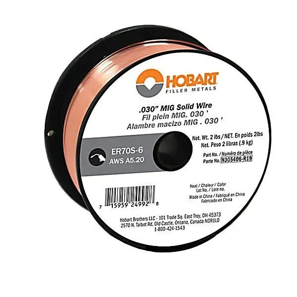 Hobart MIG Welding Wire, ER70S-6 Carbon Steel, .030in., 2-Lb. Spool, Model#