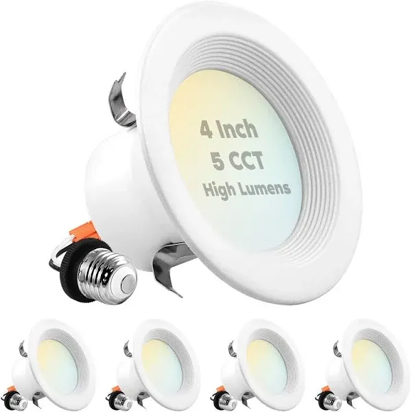 Luxrite 4&#034; LED Recessed Lights, 14W=75W, 5 Color Options, 950 Lumens, Dimmable,