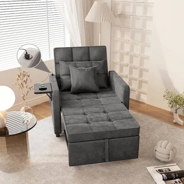 Sofa Bed Chair with Wing Table and USB Ports