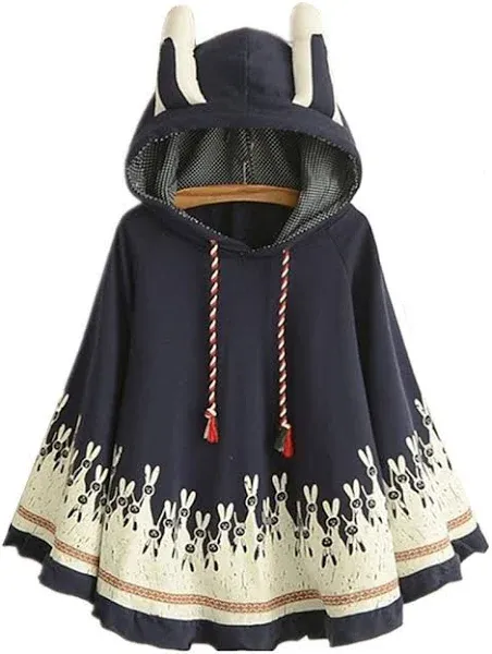 Aza Boutique Women's Cute Cotton Blend Rabbit Ears Hooded Cape