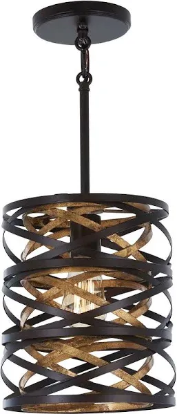 Minka-Lavery One Light Mini Pendant in Dark Bronze W/Mosaic Gold Inte from the Vortic Flow collection - 4670-111