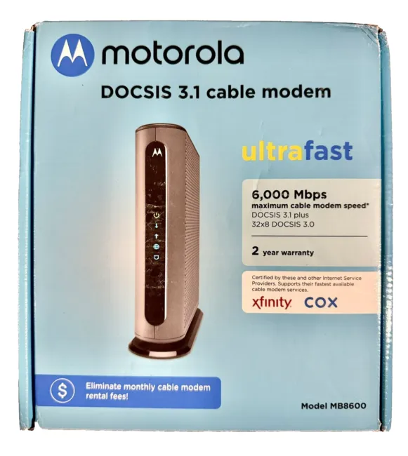 Motorola Mb8600 Docsis 3.1 Cable Modem Approved Comcast Xfinity, Cox, and