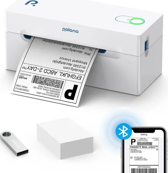 POLONO Bluetooth Thermal Shipping Label Printer, Wireless 4x6 Shipping Label Printer for Small Business, Support Android, iPhone, Windows, and Mac, Widely Used for Ebay, Amazon, Shopify, Etsy, USPS