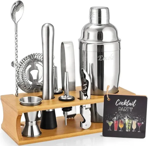 Bartender Kit Cocktail Shaker Set with Stand Bar Tool Burlywood Silver - 11pcs