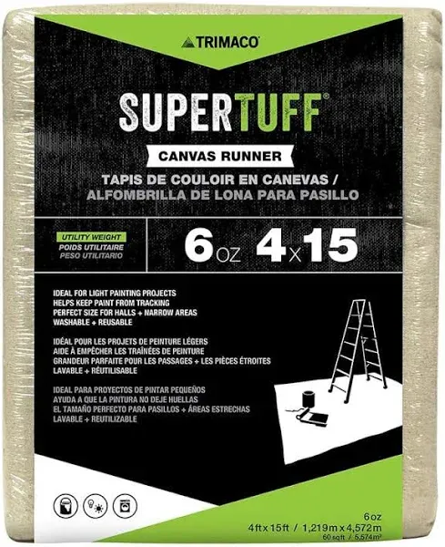 Trimaco 56708 SuperTuff 6 oz thick Utility Weight Canvas Drop Cloth, 4-feet x 15-feet,Beige