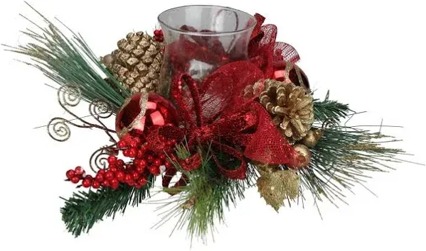 Northlight 18" Pine Sprigs and Glittered Berries Christmas Hurricane Candle Holder