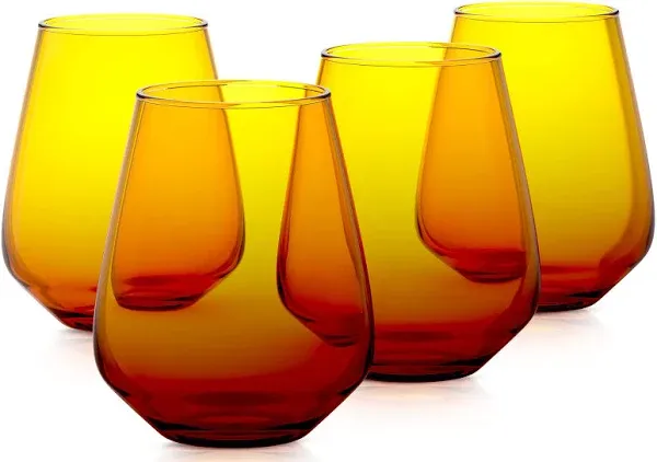 RAKLE Stemless Wine Glasses – Set of 4 Gradient Red Colored  Assorted Colors 