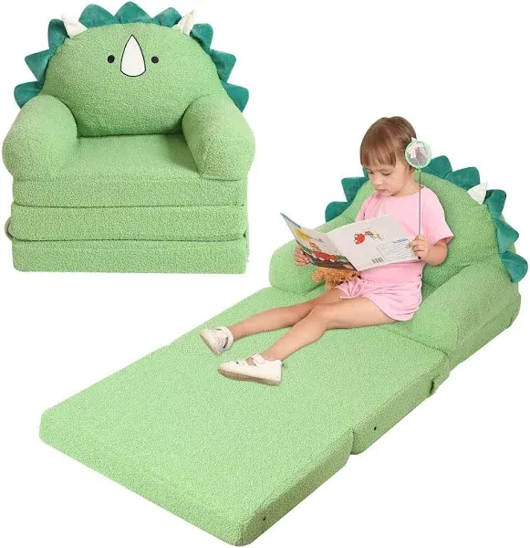 Momcaywex Foldable Kids Sofa Triceratops Toddler Couch with Tri Folding Foam Cushions