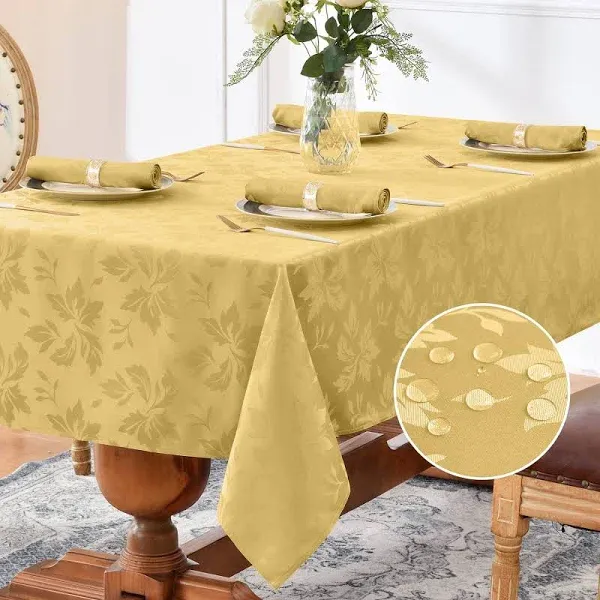 Romanstile Jacquard Rectangle Tablecloth - Waterproof Damask Floral Pattern Decorative Table Cloths Heavy Weight Fabric Table Covers for Dinner/Parties/Outdoor - 60 x 84 Inch, White