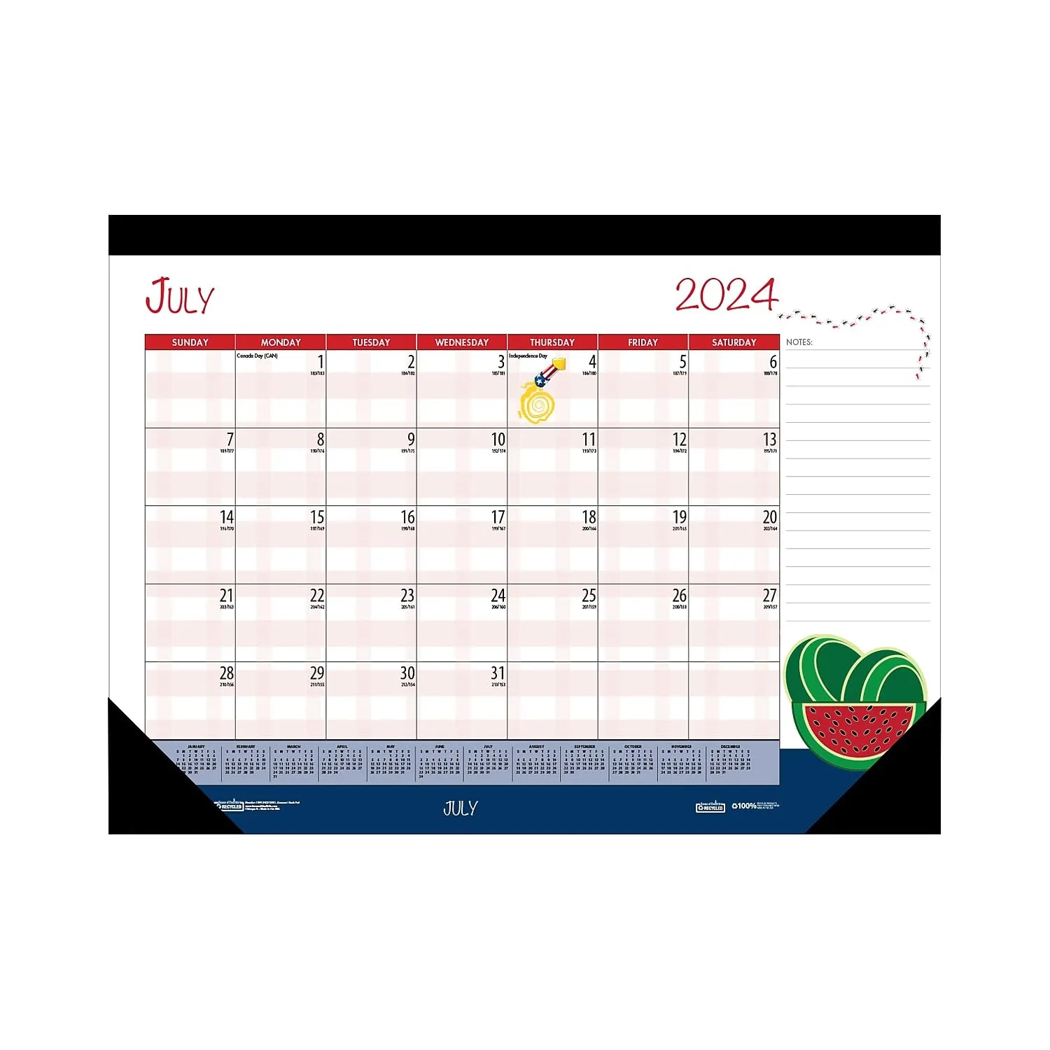 House of Doolittle™ Academic Year Recycled Desk Pad Calendar, Illustrated Seasons Artwork, 22 x 17, Black Binding, 12-Month (July-June):2024-2025 ;