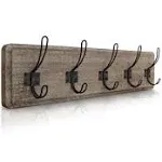 Rustic Coat Rack with 5 Hooks – Weathered Brown Wall Mounted 24 Coat Rack - S...