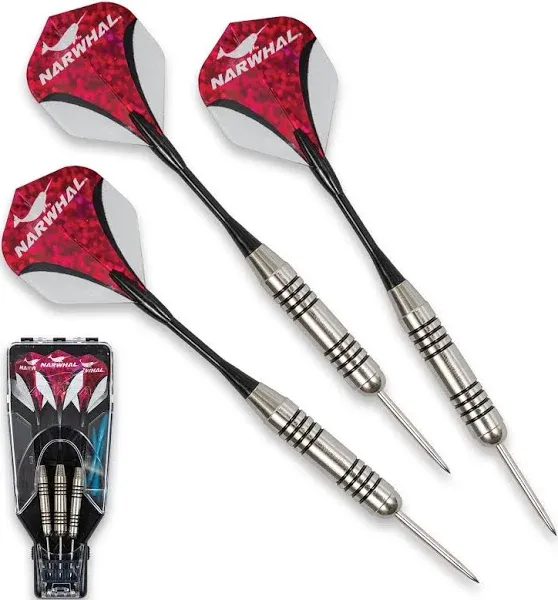 NARWHAL Tournament DARTS  - Steel Tip 22g with case EXTRA Shafts Flights - New