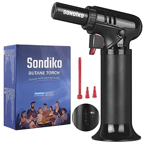 Sondiko Butane Torch with Fuel Gauge S907, Refillable Soldering Torch Lighter wi