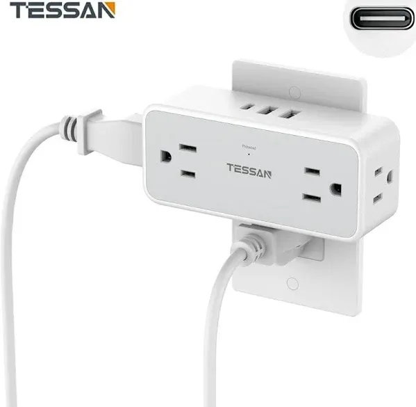 TESSAN 4 Electrical Multiple Outlet Extender with 3 USB Ports, Multi Plug Outlet Splitter with USB