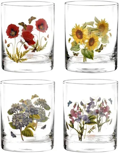 SET OF 4 PORTMEIRION BOTANIC GARDEN DOUBLE OLD FASHIONED GLASSES