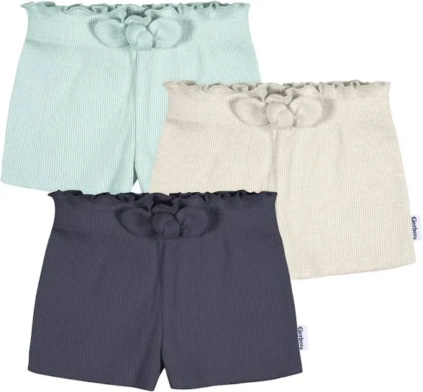 3-Pack Baby &amp; Toddler Girls Aqua, Oatmeal, &amp; Navy Pull-On Knit Shorts