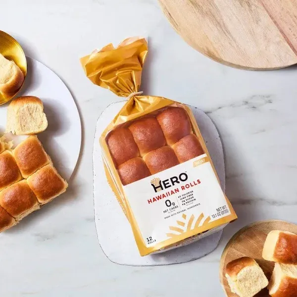 Hero Hawaiian Rolls – Net Low Carb Slider Buns & Dinner Rolls | High Fiber, 0g Net Carbs, 0g Sugar & 60 Calories per Serving Sub Rolls (24 Buns, Pack of 2)