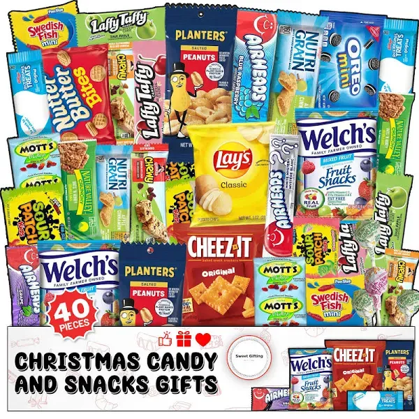 Snack Box Variety Pack Care Package (40 Count) Kids Adults Men Women College Student Valentines Day Snackbox Office Sampler Candy Food Cookies Chips A