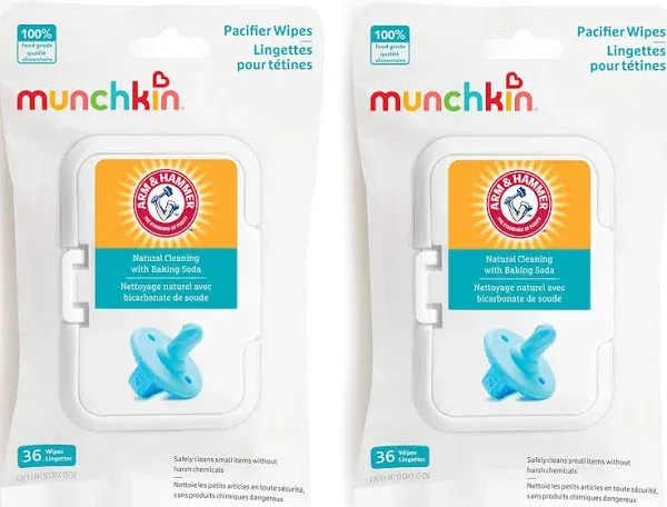 Munchkin Arm and Hammer Pacifier Wipes, 100% Food Grade, 2 Pack, 72 Wipes