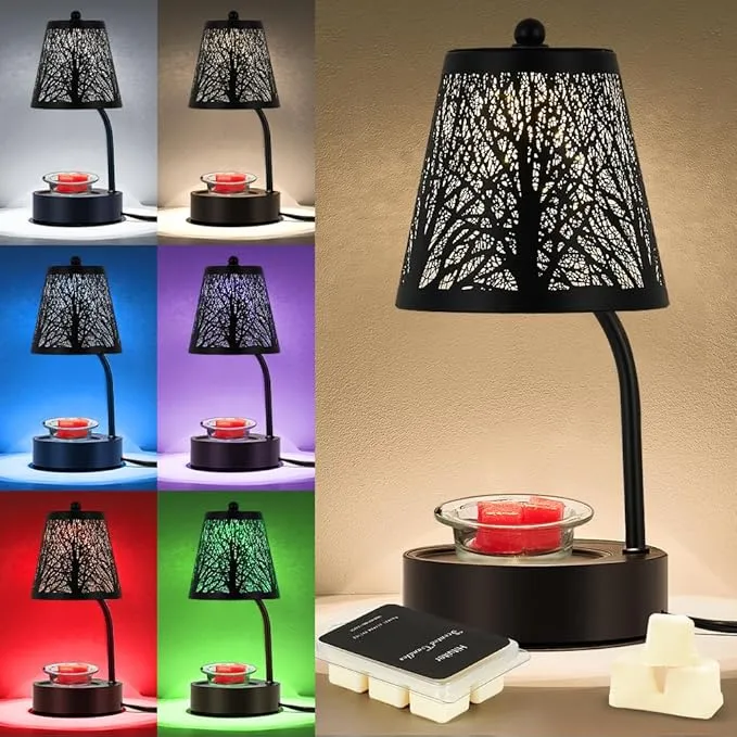 HEKALU Black Tree ﻿Candle Warmer Lamp LED Colors Changing Candle Warmer with Timer