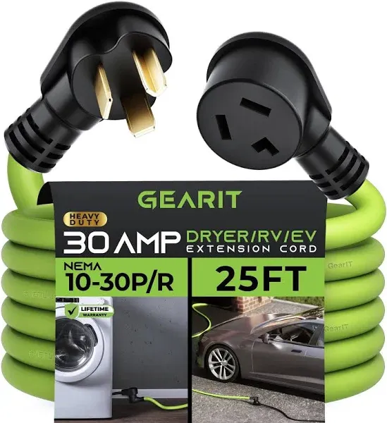 10FT 3 Prong Dryer 30A 10-30P to 10-30R / EV Extension Cord Level 2 EV Charging 125V/250V STW 10 Gauge Heavy Duty Extension Cord Green Plug