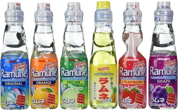 Ramune Japanese Soft Drink Mix Variety 6 Flavors 6 Bottles