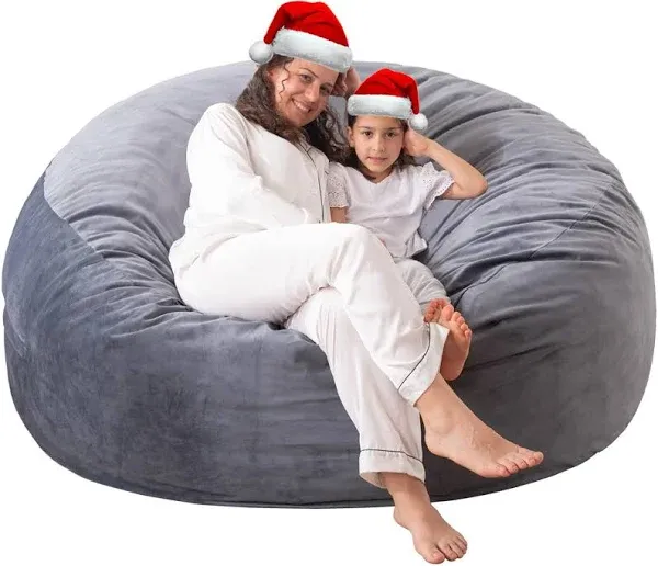 [Velvet Fabric] Large Bean Bag Chair: 4 ft Memory Foam Bean Bag 4 Foot Grey