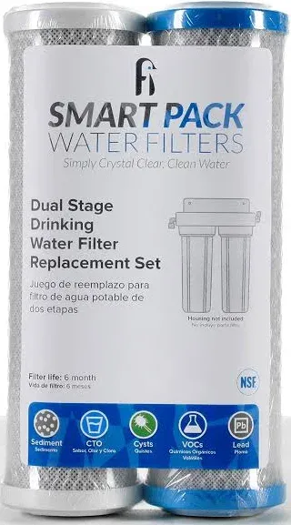 Dual Stage Drinking Water Filter Set, Standard 10&#034;, filters Sediment, , Mercu...