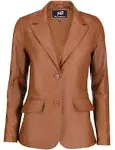 Jild Classic 2-Button Lambskin Leather Blazer Women - Casual Coat Long Sleeves S